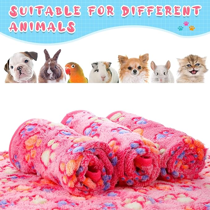 4 Pcs Pet Blanket Dog Puppy Blanket Paw Print Fleece Blanket for Small Medium Pet Dog Cat Warm Soft Sleep Mat Guinea Pig Cage Liners Blanket (Pink,Small(24 x 16 Inch))