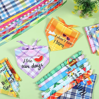Sweetude 100 Pcs Summer Plaid Dog Bandana Bulk