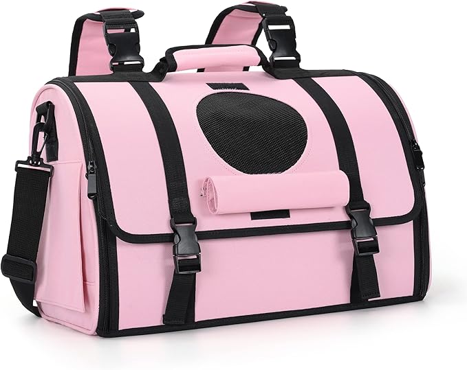 Mile High Life | Outdoor Travel Pet Carrier | Hiking Outdoor Dog Carrier Backpack | Collapsible Dog Carrier for Small Medium Dogs | Cat Crates w Breathable Mesh with Soft-Sided (Pink)