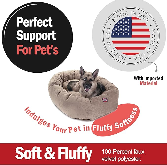 Majestic Pet 52 Inch Micro Velvet Calming Dog Bed Washable – Cozy Soft Round Dog Bed with Spine for Head Support 52x35x11 (inch)