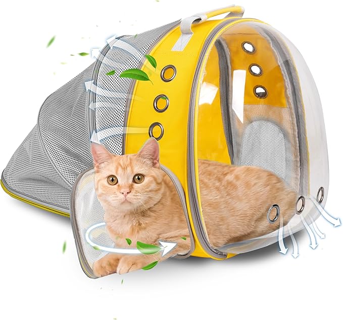 TOYSINTHEBOX Cat Backpack Carrier, Expandable Pet Bubble Backpack for Cat Small Dog Pet Travel Carrier Breathable Carrying Bag for Hiking, Travelling, Walking, Camping & Outdoor Up to 13 Lbs Yellow