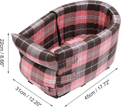 X AUTOHAUX Large Plaid Style Dog Car Seat Adjustable Straps for Medium Small Sized Puppy Cat Seat Pets Soft Non Slip Bottom Travel Bed Gray Pink