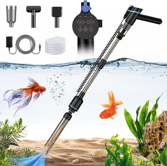 Fish Tank Cleaner, Electric Aquarium Vacuum Gravel Cleaner with Adjustable Water Flow and Timed Off (GV)