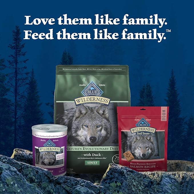 Blue Buffalo Wilderness Natural High-Protein Dry Food for Adult Dogs, with Wholesome Grains, Duck, 4.5-lb bag.