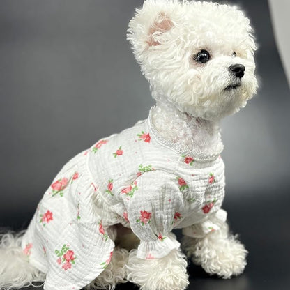 Floral Dog White Dress for Small Dog Girl