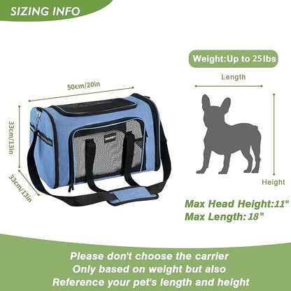 Soundy Large Cat Carrier Dog Carrier Pet Carrier Under 25 Lbs, Large Cats Small to Medium Dogs Portable Soft Sided Folding Travel Pet Carrier, Cat Carrier for 2 Cats Car Travel Carrier(Large, Blue)