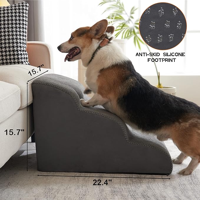 Premium 3-Step Dog Stairs & Steps for Small Dogs 30D Foam