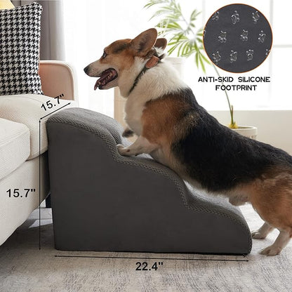 Premium 3-Step Dog Stairs & Steps for Small Dogs 30D Foam