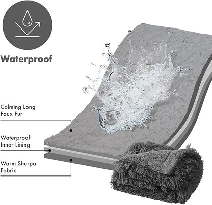 gogobunny Waterproof Plush Long Faux Fur Pet Throw Blanket Ultra Soft Fluffy Bed Couch Cover Washable (60x80 Inch 1), Grey)