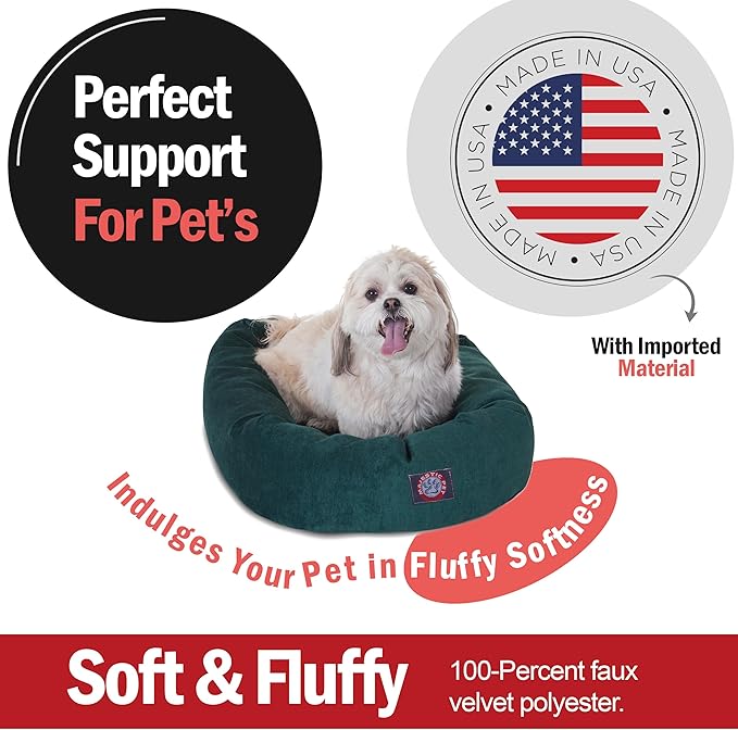 Majestic Pet 24 Inch Micro Velvet Calming Dog Bed Washable – Cozy Soft Round Dog Bed with Spine for Head Support 24x19x7 (inch)