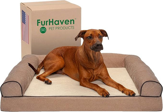 Furhaven Orthopedic Dog Bed for Large Dogs w/ Removable Bolsters & Washable Cover 95 lbs