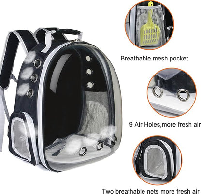 Cat Backpack, Airline Approved Bubble Carrying Bag for Small Medium Dogs Cats, Space Capsule Pet Carrier Dog Hiking Backpack Travel Carrier(Black)