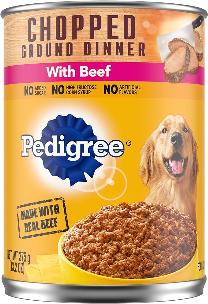 PEDIGREE Adult Canned Wet Dog Food Chopped Ground Dinner with Beef, (12) 13.2 oz. Cans