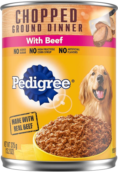 PEDIGREE Adult Canned Wet Dog Food Chopped Ground Dinner with Beef, (12) 13.2 oz. Cans