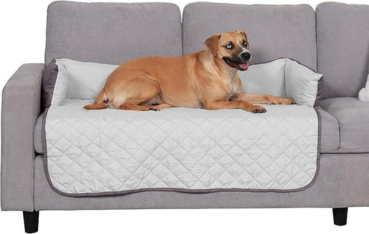 Furhaven Water-Resistant & Reversible 42" Wide Seat Cover Protector for Dogs & Cats, Perfect for Couches, Beds, & Car Seats - Sofa Buddy Bolster Seating Protector - Gray/Mist, Large