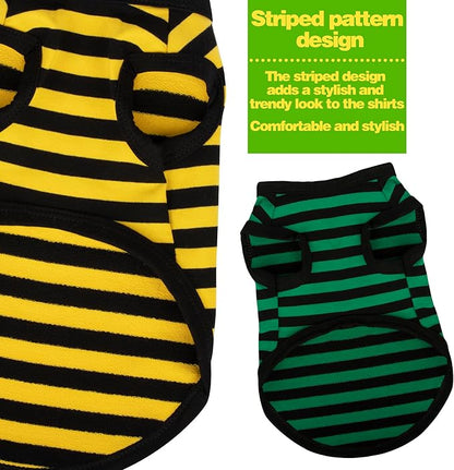 Paiaite 3 Pieces Dog Striped Shirt Dark Color