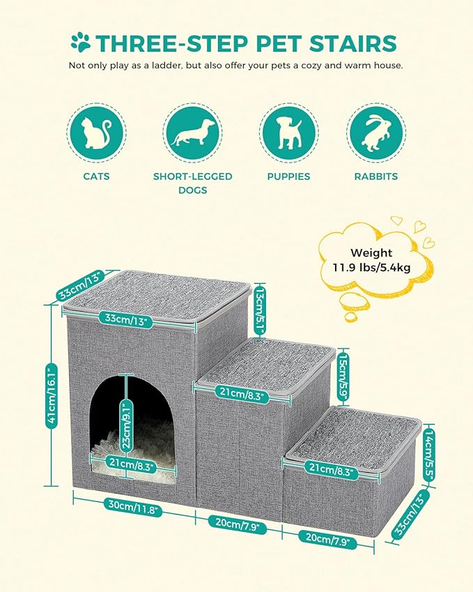 PETEPELA Cat Dog Stairs for Bed 120 lbs] 3-Step to