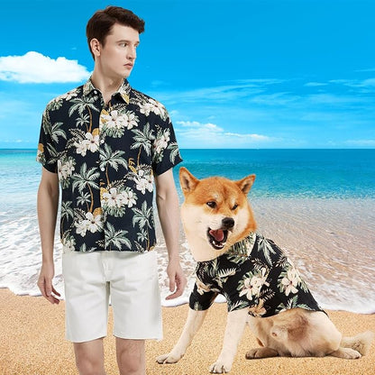 Dog Shirt Hawaiian Dog and Cat Summer T-Shirts Dog Style Floral Breathable Cool Clothes Hawaiian Shirts for Dogs and Cats Owner and Pet Shirts are Sold Separately