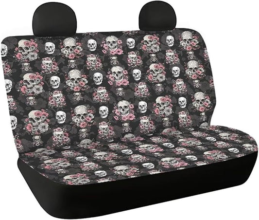 AFPANQZ Skull Floral Design Car Seat Cover Rear Seats Only High Stretchy Washable Bucket Seat Cushion Protector Backseats Covers for Girls Women
