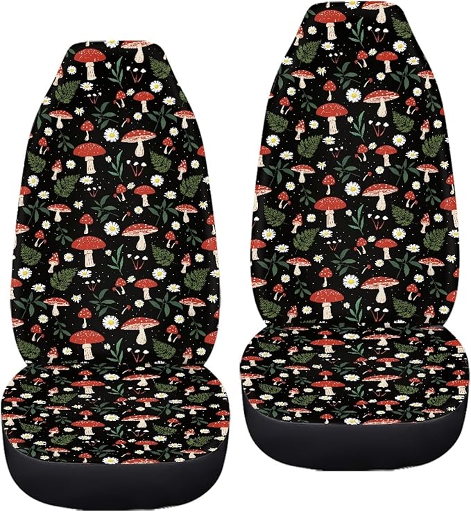 Mushroom Daisy Print Car Seat Covers Set of 2 for Women