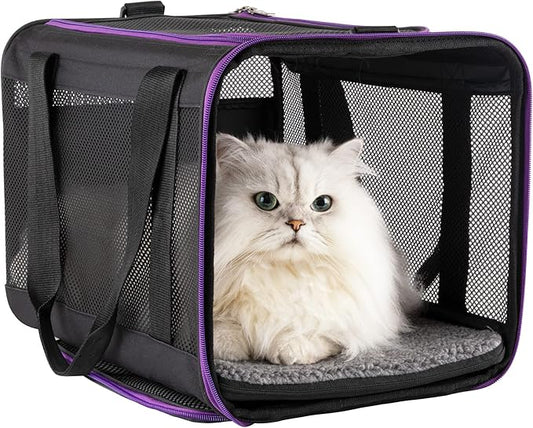 petisfam Soft Pet Carrier for Large and Medium Cats, 2 Kitties, Small Dogs. Easy to Get Cat in, Great for Cats That Don't Like Carriers (Black)