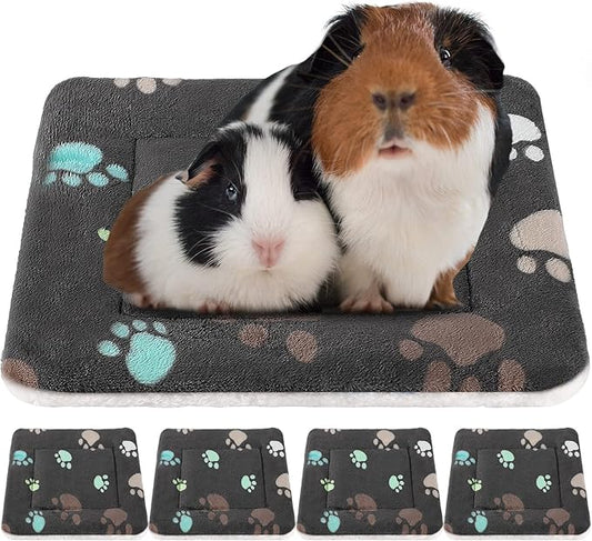 4 Pack Ultra Soft Dog Cat Bed Mat with Cute Prints Reversible Fleece Dog Crate Kennel Pad Cozy Washable Thickened Hamster Guinea Pig Bed Pet Bed Mat for Small Animals (Black,13 x 10 Inches)