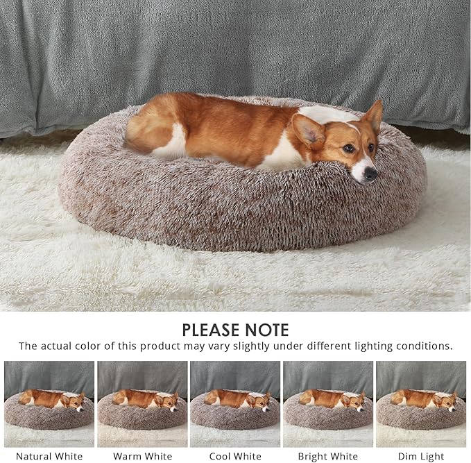 JOLLYVOGUE Calming Donut Dog Bed & Cat Bed (20",Brown)