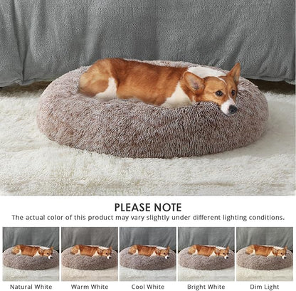 JOLLYVOGUE Calming Donut Dog Bed & Cat Bed (20",Brown)