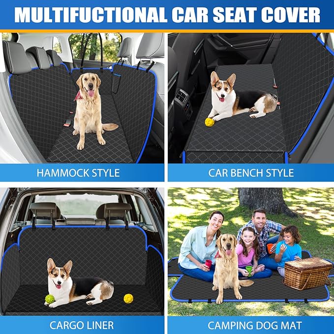 Dog Car Seat Cover for Back Seat Dog Seat Cover with Storage Pocket Dog Hammock Protects Against Dirt Dog Seat Covers for Cars Scratch Prevention Fits for SUVs and Trucks 60"x 64"