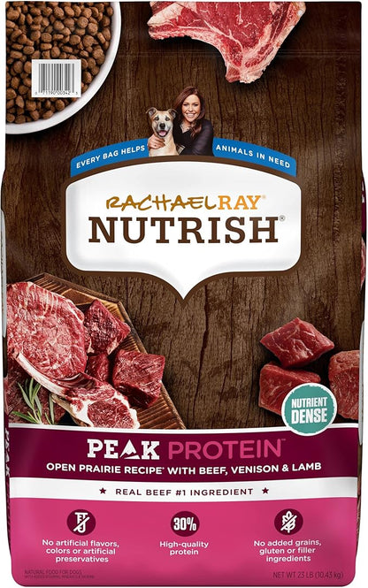 Rachael Ray Nutrish PEAK Natural Dry Dog Food with Added Vitamins, Minerals & Taurine, Open Prairie Recipe with Beef, Venison & Lamb, 23 Pounds, Grain Free (Packaging May Vary)