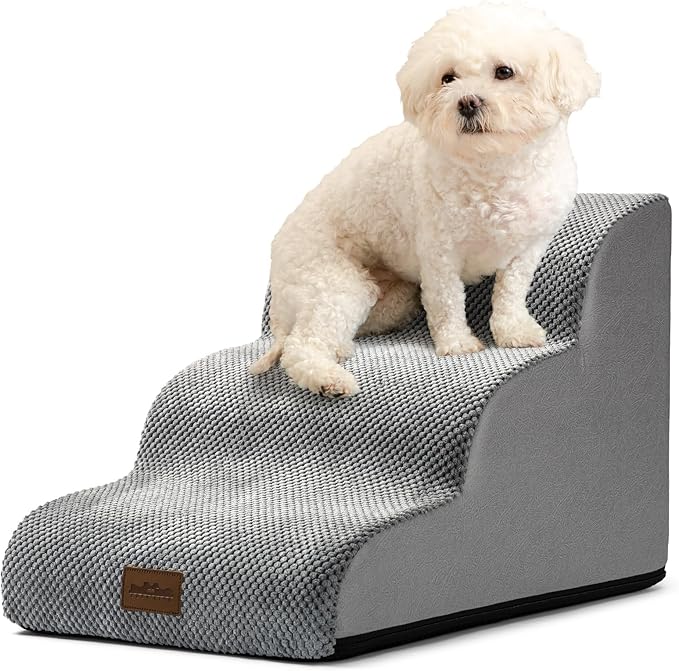 Dog Stairs for Couch or Low Bed 15.7x22.4x15.7in, Grey, 3 Tiers