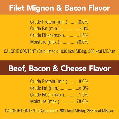 PEDIGREE CHOPPED GROUND DINNER Adult Canned Soft Wet Dog Food, Variety Pack, Filet Mignon & Bacon Flavor and Beef, Bacon & Cheese Flavor, (12) 13.2 oz. Cans