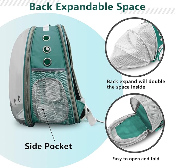 TOYSINTHEBOX Cat Backpack Carrier, Expandable Pet Bubble Backpack for Cat Small Dog Pet Travel Carrier Breathable Carrying Bag for Hiking, Travelling, Walking, Camping & Outdoor Up to 13 Lbs Green