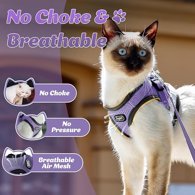 Supet Cat Harness and Leash Set for Walking and Small Dog Soft Mesh Harness Adjustable Vest with Reflective Strap Comfort Fit for Pet Kitten Puppy Rabbit