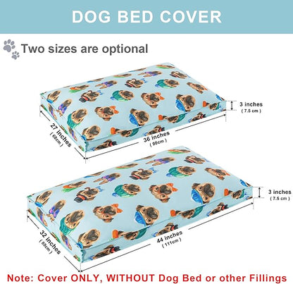 Dog Bed Cover, Waterproof Dog Bed Replacement Cover with Zipper, Oxford Removable Pet Bed Mattress Protector for Outdoor Use, 36Lx27Wx3H in, Bed Cover Only, Bulldogs in Hats Pattern