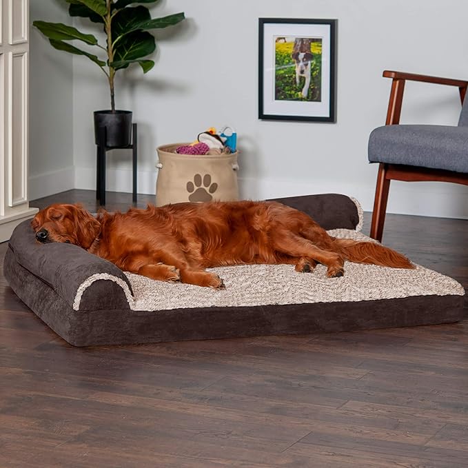Furhaven Memory Foam Dog Bed for Large Dogs w/ Removable Bolsters & Washable Cover 95 lbs