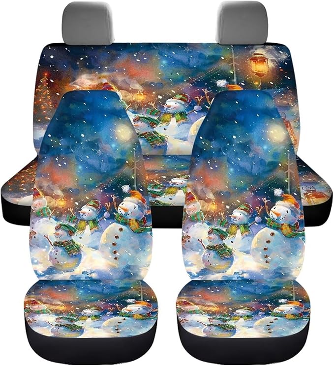 Merry Christmas Cute Snowman Universal Car Seat Covers 4 Pieces
