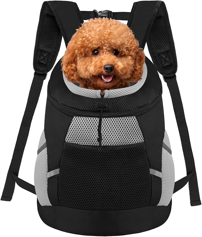 SUNRISING Pet Dog Carrier Backpack for Small Dogs,Dog Front Carrier with Storage Pockets Head Out Breathable Dog Back Pack for Hiking Dog Backpack Carrier with Safety Strips Black L