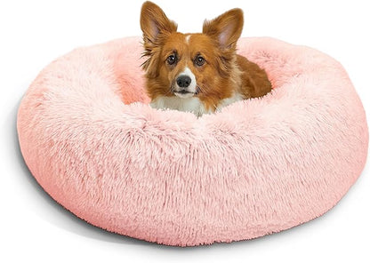 Best Friends by Sheri The Original Calming Donut Cat and Dog Bed in Shag Fur Cotton Candy Pink 30"