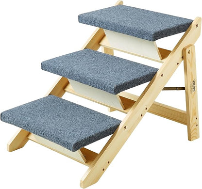 VEVOR Wood Pet Stairs/Pet Steps 2-in-1 Foldable 3 Steps 150 lbs