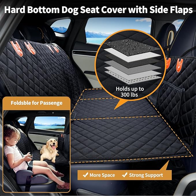 Dog Car Seat Cover for Back Seat with Hard Bottom