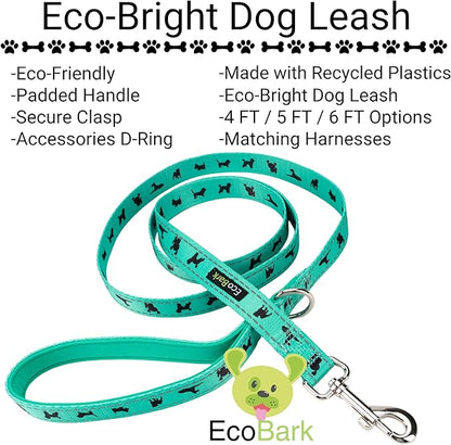 EcoBark Dog Leash - Soft & Reflective Comfort Training Leashes with Padded Handle - Strong Durable Heavy Duty - Training and Pulling for Small, Medium or Large Dogs (Turquoise)