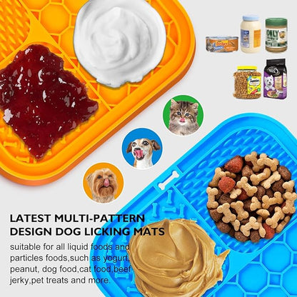 2 PCS Lick Mat for Dogs, Slow Feeder Licking Mat, Anxiety Relief Lick Pad with Suction Cups for Peanut Butter Food Treats Yogurt, Pets Bathing Grooming Training Calming Dog Bowl Mat