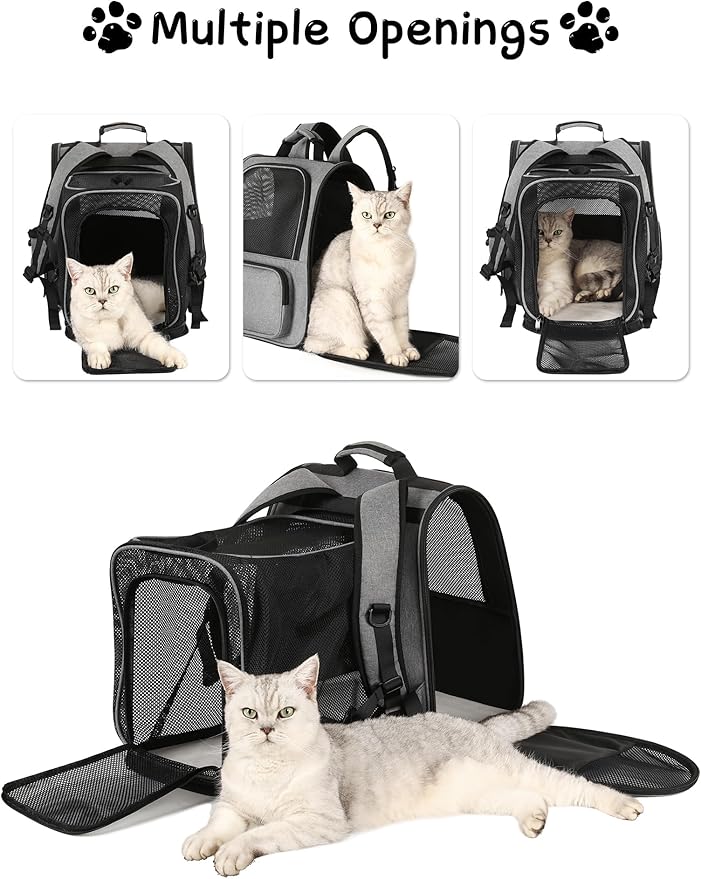 Expandable Cat Backpack Carrier, Pet Carrier Backpack Foldable Designed for Travel Airline-Approved,Breathable Mesh Dog Carrier Backpack for Small Cats Dogs Car,Outdoor,Hiking,Camping