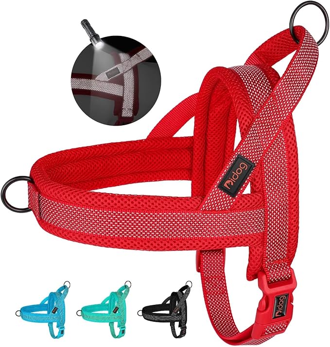 Didog No Pull Dog Harness with Breathable Mesh Padded, Full Reflective & Quick Fit Adjustable Vest Harness, Easy for Training Walking for Small & Medium and Large Dogs (Red, M)