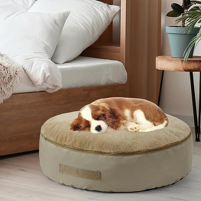 BALAPET Bean Bag Dog Bed Calming Dog Bed for Large Dogs with Removable Quilt Top & Washable Cover 30 inches Anti-Slip Round Fluffy Plush Dog Bed