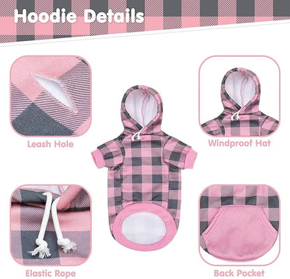 KOOLTAIL Plaid Dog Hoodie Pet Clothes Sweater with Hat and Pocket for Small Medium Large Size Dogs
