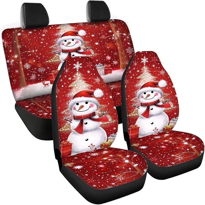 Christmas Tree Snowman Seat Covers for Cars Front 4 Pieces