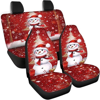 Christmas Tree Snowman Seat Covers for Cars Front 4 Pieces