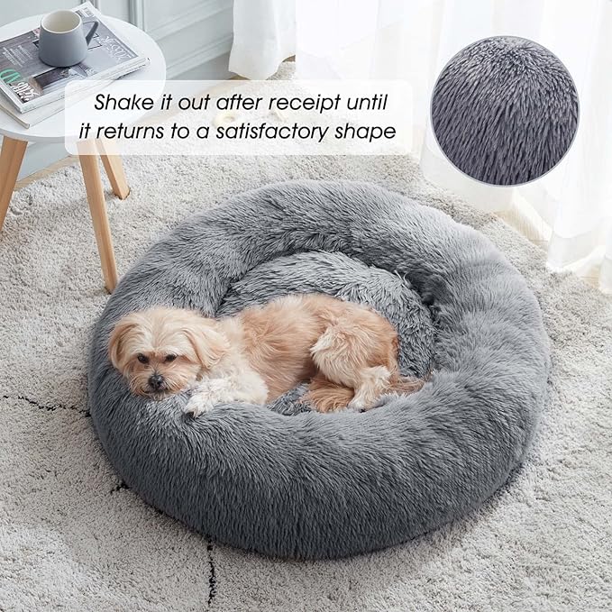 WESTERN HOME WH Calming Dog & Cat Bed, Anti-Anxiety Donut Cuddler Warming Cozy Soft Round Bed, Fluffy Faux Fur Plush Cushion Bed for Small Medium Dogs and Cats (20"/24"/27"/30")